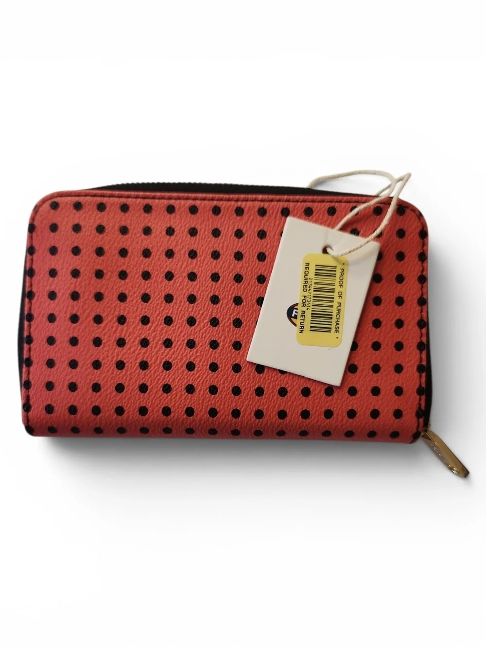NWT Fossil Watermelon Pink/Lipstick Sydney Polka Dot Zip Around Leather Wallet
